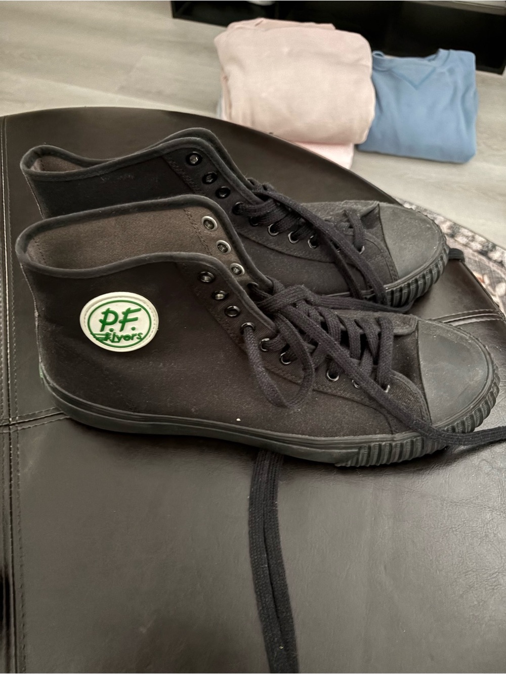 Sandlot P.F. Flyers Men’s High-Top Sneakers — Black with Green Logo